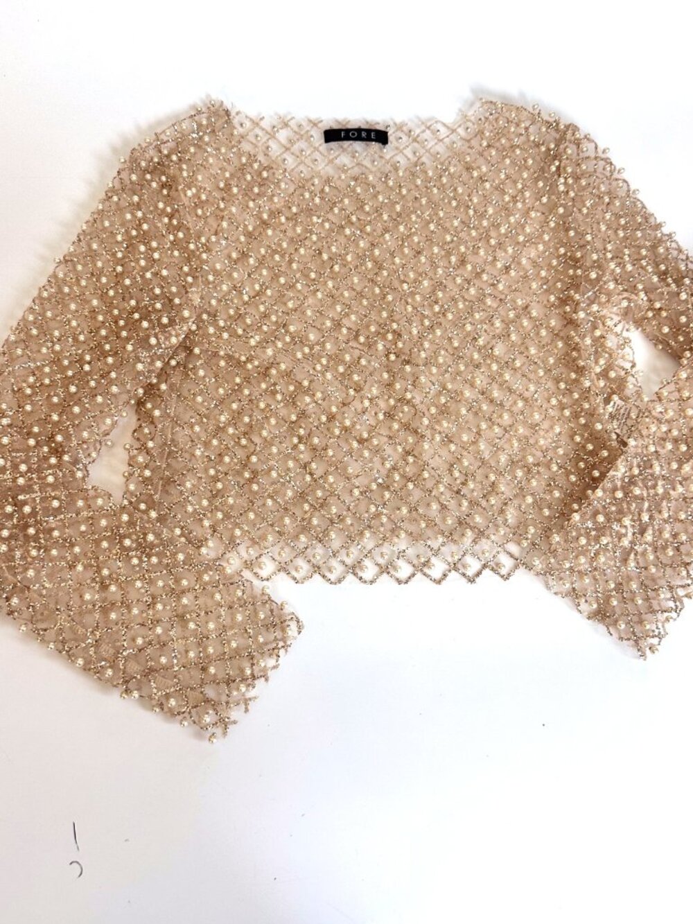 FORE Gold Beaded Mesh Long Sleeve Top Women's Size Small - Picture 3 of 13
